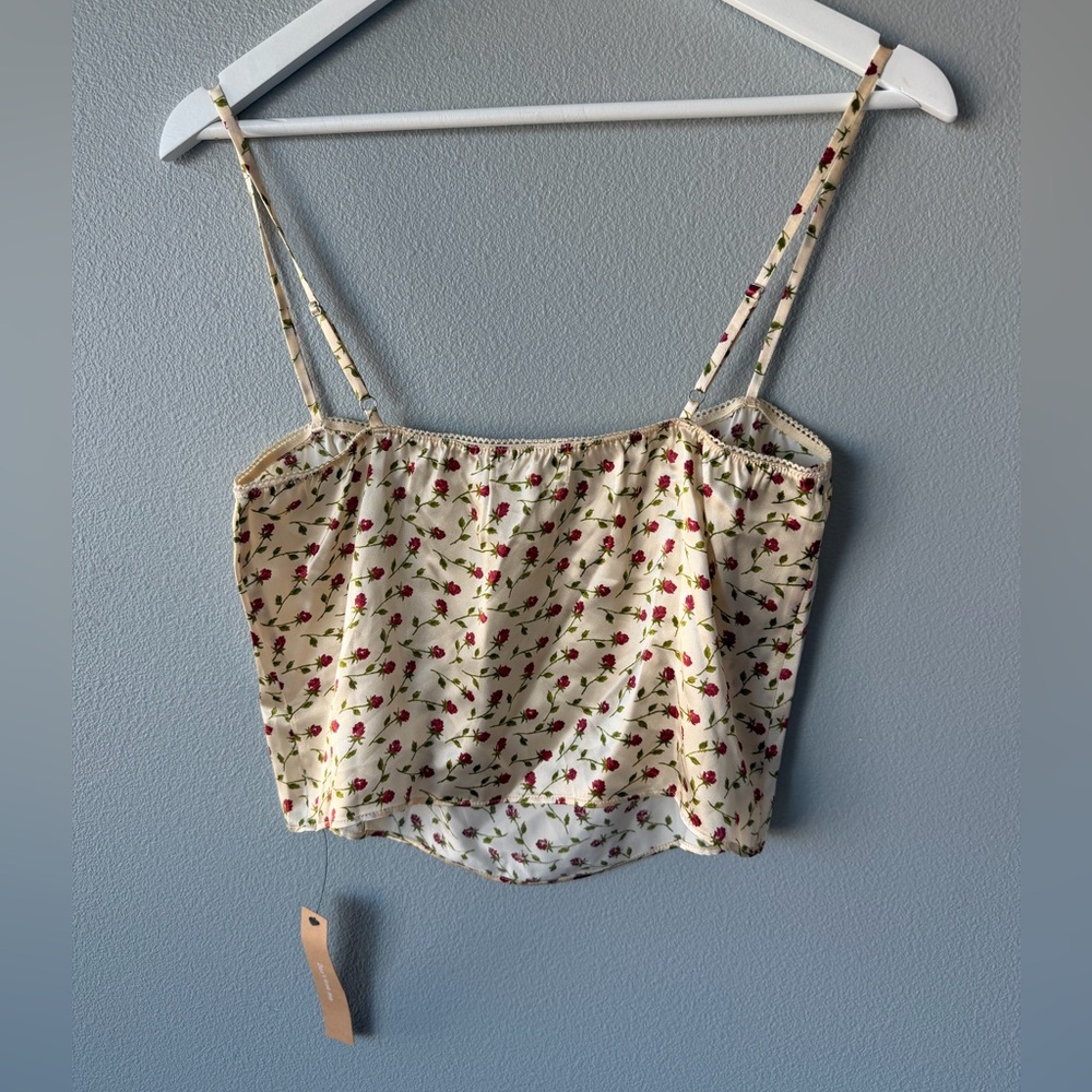 Reformation yellow red rose floral Mya 100% silk cropped tank Women’s sz S NWOT - Picture 6 of 6